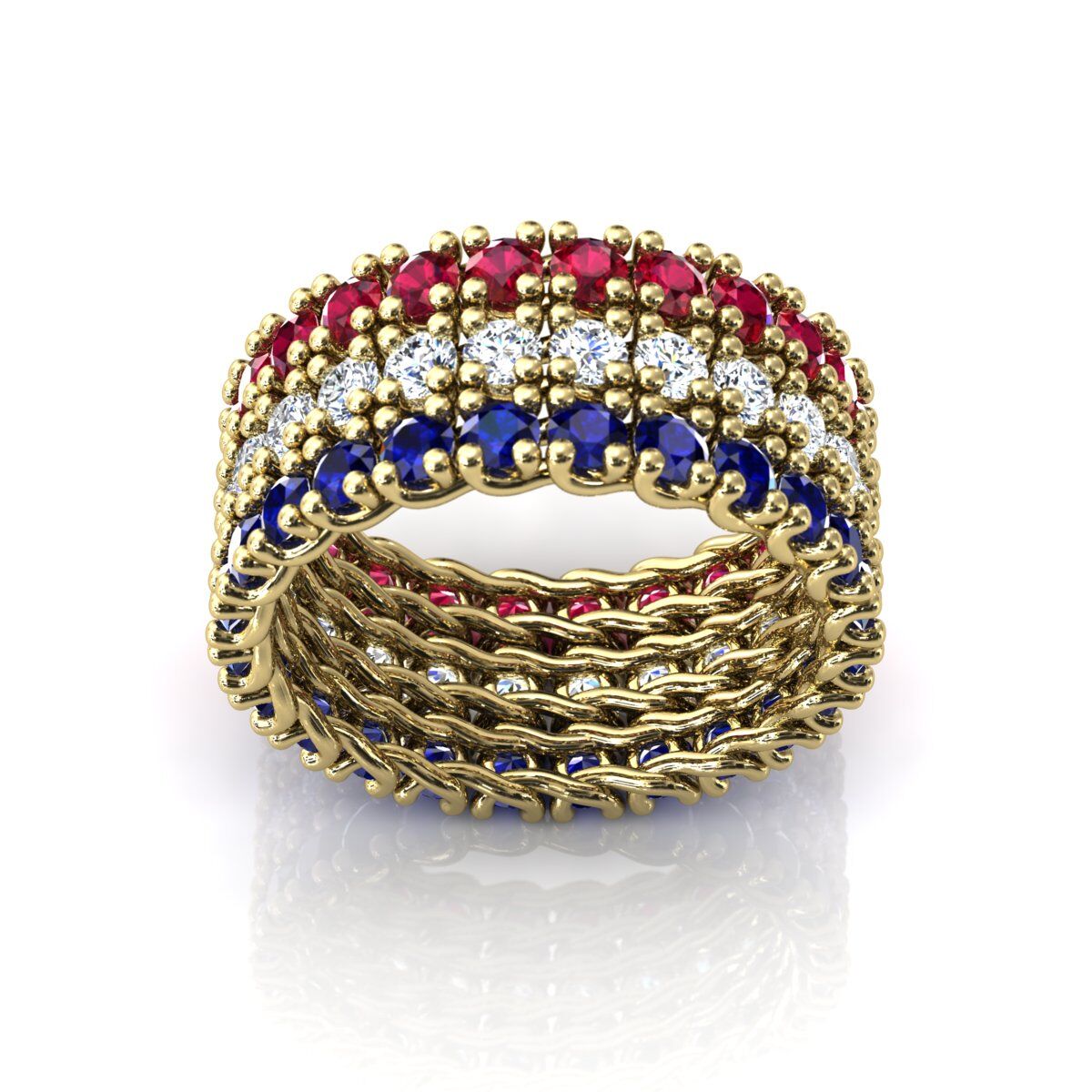 3 Alianças Inteira Cravadas Pedras Redondas Coloridas